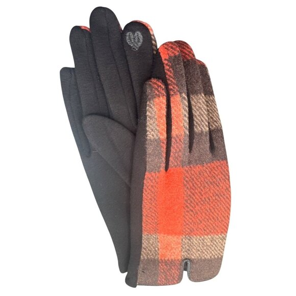 2/$30 Plaid Touchscreen Winter Gloves One Size Soft & Warm Orange/Brown - Picture 4 of 8